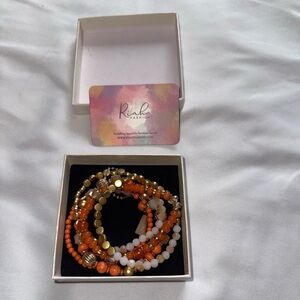 Riah Fashion Orange and Gold Beaded Bracelet Set